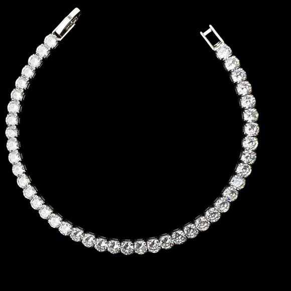 Rhinestone Tennis Bracelets Lot Of 2 Clear Sparkle Silver Tone Classic - Picture 6 of 9